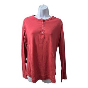 DULUTH TRADING CO. Ladies L/S Relaxed Henley Salmon 5-Button Placket Size Small